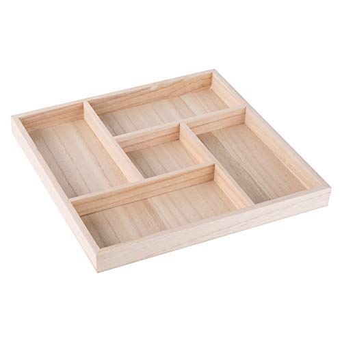 Wooden Tray With 5 Sections - 2 Pack Square Tray Chip And Dip Platter - Divided Serving Tray For Appetizers & Snacks - Veggie Pl