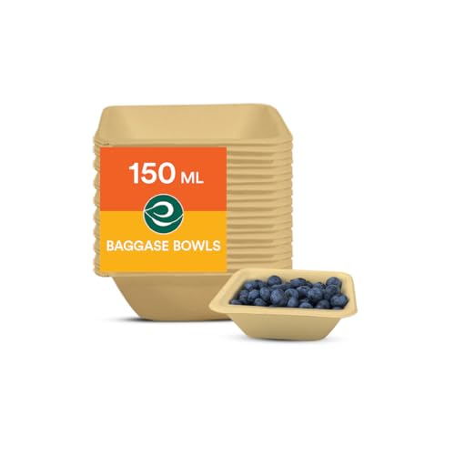 Eco Soul [150 Ml, 50 Pack Disposable Bagasse Bowls | EcoFriendly, Biodegradable, Sugarcane Paper Bowls | For Serving Snacks & D