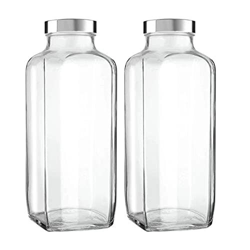 Pure Tree Glass Water Bottle French Square 1000 Ml | Food Grade Transparent Glass Bottle For Fridge, Milk, Smoothie And Juice | 