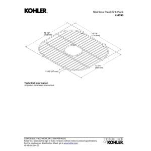 Kohler 6390-St Sink Rack, 13-1/2-Inch X 14-7/8-Inch For K-3356 Undertone And K-3356-Hcf Undertone Preserve Sinks, Stainless Stee