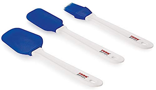Rena Germany - Combo Silicon Spatula Flat/Cupped/Basting Brush - Plastic Handle Bake Wear - Non Stick Cookware - Set Of 3