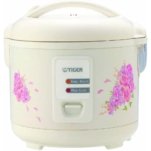 Tiger Jaz-A10U-Fh 5.5-Cup (Uncooked) Rice Cooker And Warmer With Steam Basket, Floral White