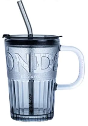 KiKiluxxa Glass Fruit Juice Milk Mug with Lid and Straw 370mlPack of 1  Glass Green Tea and Coffee Sipper Tumbler Mug Anniver