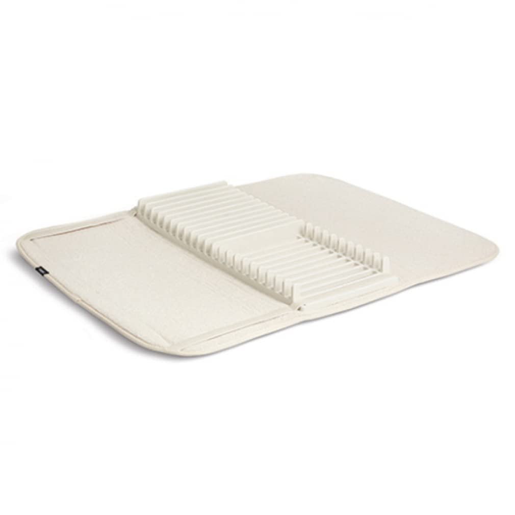 Umbra 330720-354 Udry Rack And Microfiber Dish Drying Mat-Space-Saving Lightweight Design Folds Up For Easy Storage, Standard, L
