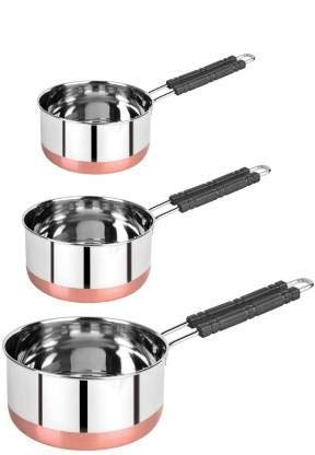 Super Hk Stainless Steel Sauce Pan/Milk Pan/Tea Pan/Tapeli/Patila/Bhagona Combo Set, 1, 1.5, 2 L, 3 Piece (Multicolor)