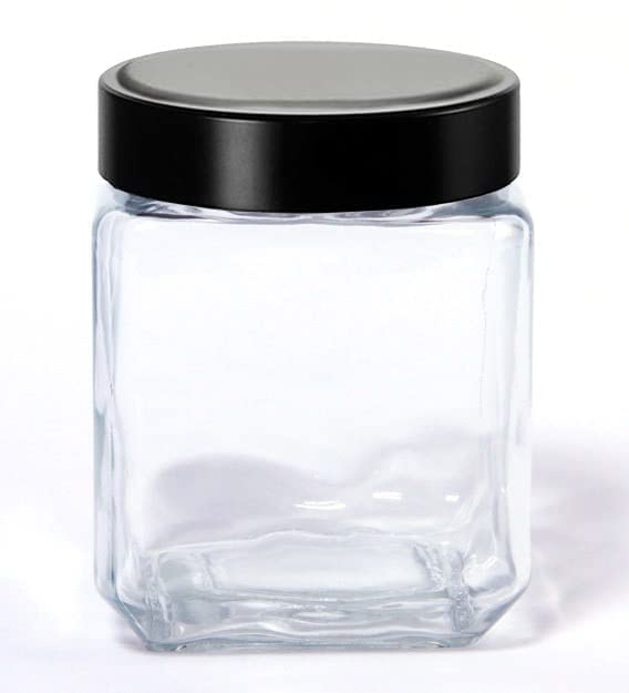 Gipibox Cubejar 350Ml Glass Square Airtight Container With Black Lid Transparent Food Storage Jar For Kitchen Pantry Masala Dry 