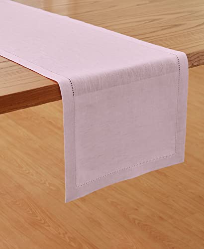 Solino Home Linen Table Runner Bubblegum Pink - 14 X 48 Inch, 100% Pure Linen Hemstitch Table Runner For Spring, Summer, Wedding