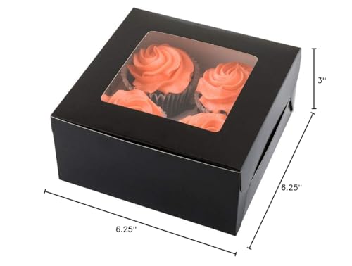 Restaurantware Cafe Vision 6.3 X 6.3 X 3 Inch Cupcake Gift Boxes 100 Fits 6 Bakery Boxes - Hinged Lid Removable Inserts Black Pa
