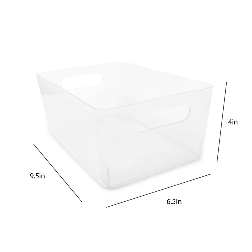 Isaac Jacobs 5-Pack Medium Clear Storage Bin (9.5    X 6.5    X 4   ) Set W/Cut-Out Handles, Plastic Organizer, Multi-Use, Home,