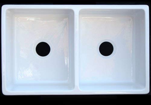 Whitehaus Collection Whqdb532-White Fireclay Kitchen Sink, 33'' X 20'', White/Brushed Nickel