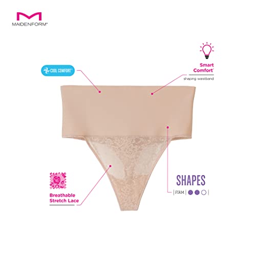Maidenform Womens Tame Your Tummy Shaping Lace Thong With Cool Comfort Dm0049 Waist Shapewear, Transparentnude Lace, Xx-Large Pl