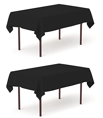 Pomp Black 60'' X 84'' Poplin Polyester Tablecloth (2 Pack) | Wrinkle + Stain Resistant Easy Care Premium Fabric | Fits 5Ft Rect
