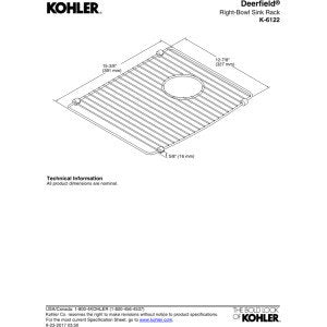 Kohler Deerfield Sink Right Basin Sink Rack, Stainless Steel, 15-3/8'' X 13-1/16''