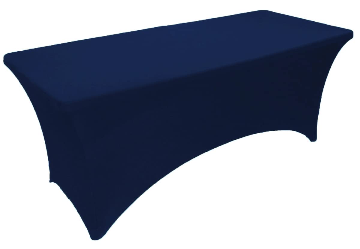 Gowinex 6Ft Navy Blue Stretch Spandex Table Cover Tablecloth For Rectangular Fitted Folding Table
