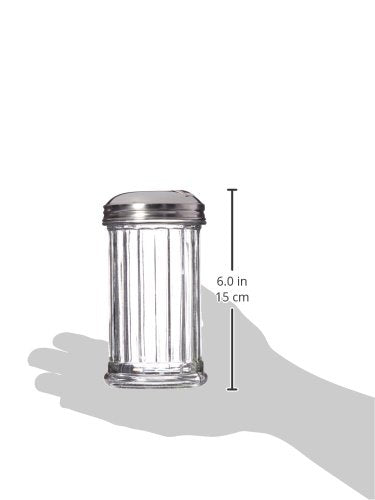 Update International Retro Style Sugar Dispenser/Pourer/Shaker, Glass Jar, Stainless Steel Pour-Flap Lid, 12 Oz, Set Of 2