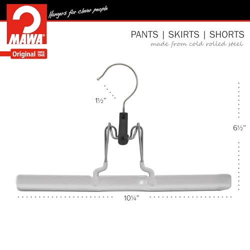 Mawa Space-Saving With Rotating Hook Holds Pants, Skirts, & Shorts, Style M/26, White, 6 Count