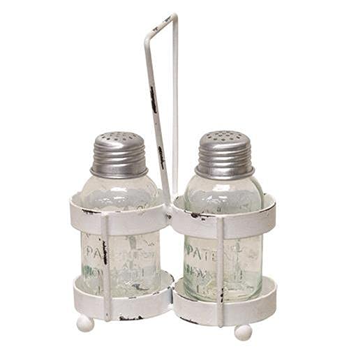 White Wash Salt And Pepper Caddy W/Shakers