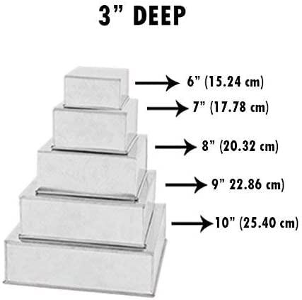 Ameritins Set Of 5 Square Cake Pans 6'',7'',8'',9'',10'' - 3'' Deep
