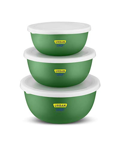Urban Chef Mixing Bowl Set Of 3 Stainless Steel (500Ml, 800Ml,1250Ml) | Microwave Safe & Dishwasher Safe | Bowl Set With Lid For
