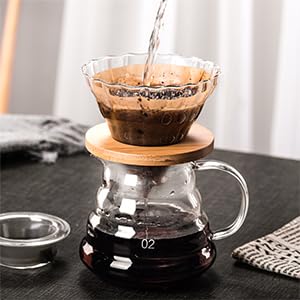 Gute Glass Coffee Dripper - Cone Pour Over with Bamboo Stand, 2-4 Cups, Clear