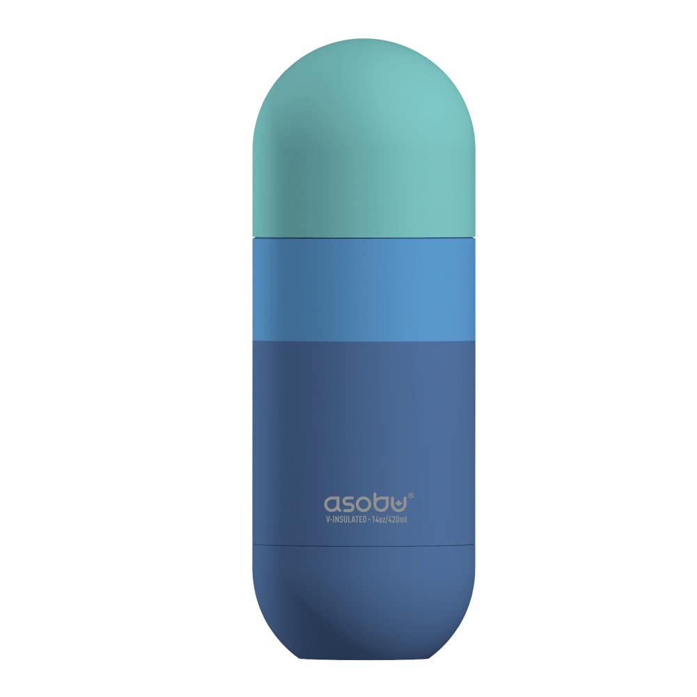 Asobu Orb Stainless Steel Double Wall Insulated Travel Water Bottle - Lid Doubles As A Cup 14 Ounce (Pastel Blue)