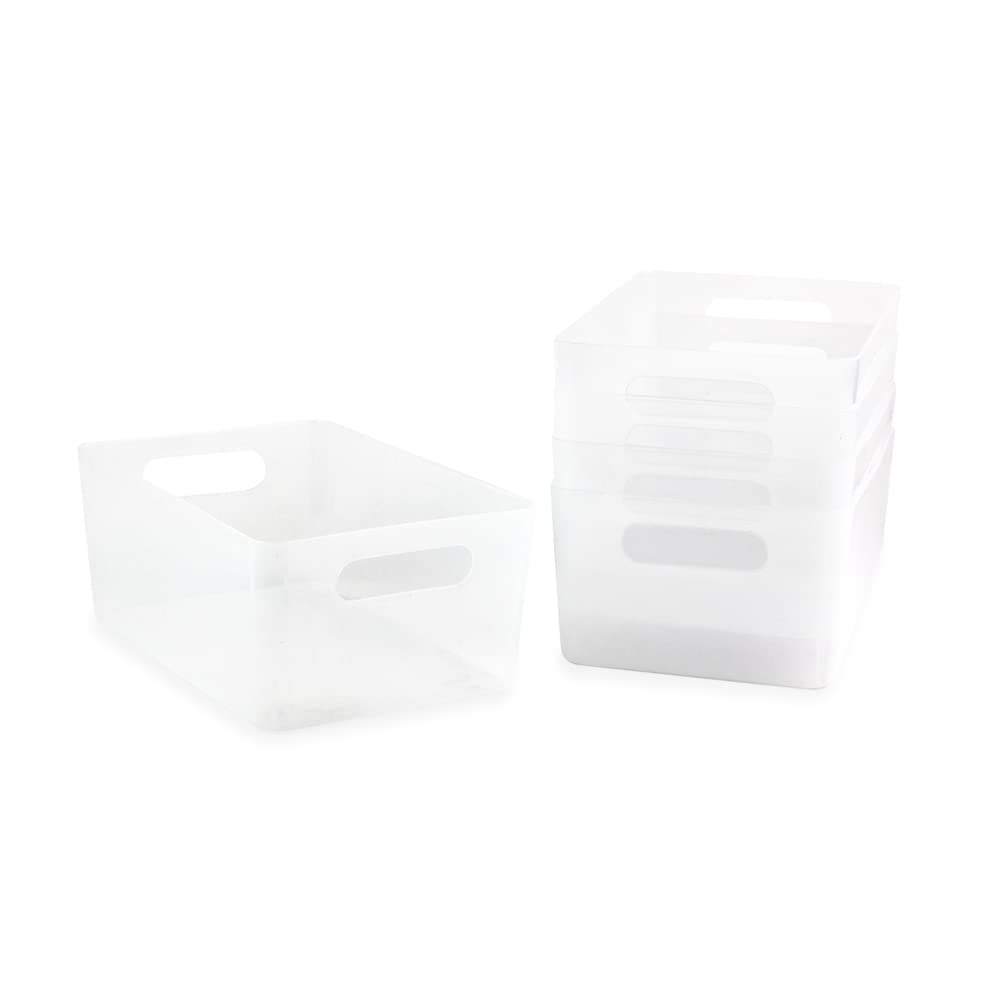 Isaac Jacobs 5-Pack Medium Clear Storage Bin (9.5    X 6.5    X 4   ) Set W/Cut-Out Handles, Plastic Organizer, Multi-Use, Home,