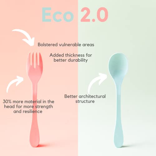 Knork Eco Fork Bamboo Plant Based Cutlery Reusable Flatware Set, 12 Piece Knork Fork, Mint