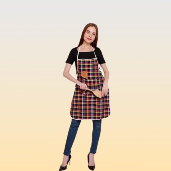 Revexo Unisex Kitchen Checkered Design Apron With 1 Front Centre Pocket With Adjustable Strap (Pack Of 1) Rev360