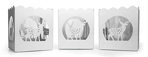 Reindeer Holiday Candle Holders - Set of 3 White Metal Votive Holders with Reindeer Designs - Christmas Candles - 2.75 H x 2.38 