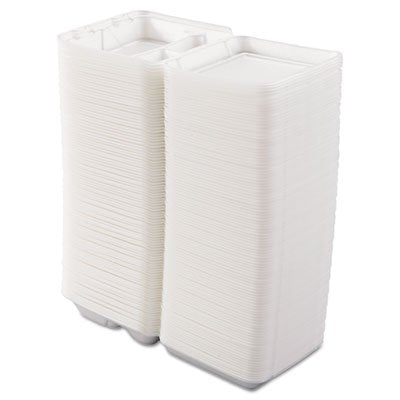 Small 3-Compartment Foam Hinged Lid Carryout Container In White