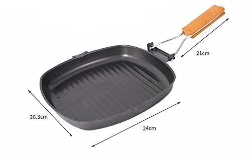 Imagine Dream Believe Aluminum Non-Stick Grill Pan With Wooden Folding Handle - For Stovetop, Oven Use, Gas Hobs & Outdoor Campi
