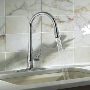 Kohler 597-Cp Simplice Pull Down Kitchen Faucet, 3-Spray Faucet, Kitchen Sink Faucet With Pull Down Sprayer, Polished Chrome