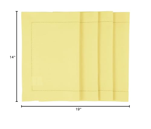 Solino Home Placemats 19'' L X 14'' W Inch - Cotton Linen Hemstitch Yellow Cloth Placemats Set Of 4 - Washable Fabric Place Mats