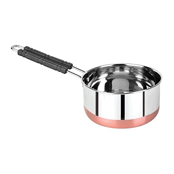 Wropzo 1.5 Liter Cpr Bottom Pan Stainless Steel Copper Bottom Sauce Pan Milk Pan Induction Base 1.5 Litre Sauce Pot Milk Boiler 