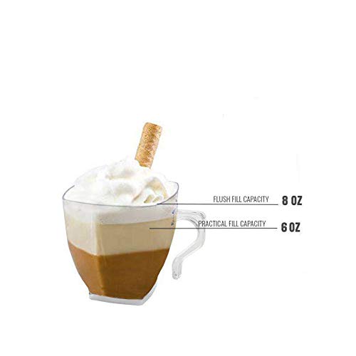 Kaya Elegant Clear Square Plastic Coffee Mugs (8 oz., Pack of 8) - Sturdy, Convenient & Stylish Drinkware - Perfect for Celebrat