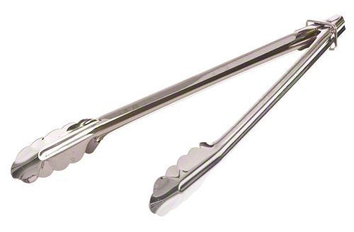Update International St-12Lr 18/0 Stainless Steel Spring Tongs With Locking Ring, 12-Inch 6 Count