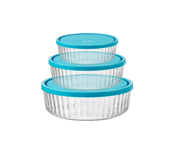 Bormioli Rocco Frigoverre Brilliante 3 Piece Set, Ribbed Round Glass Containers with Silicone Covers - Scratch-Resistant Nesting