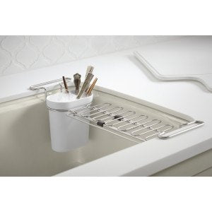 KOHLER Multi-Purpose Over-The-Sink Drying Rack, Expandable 14.6" to 17.6", Stainless Steel, White, K-5473-0
