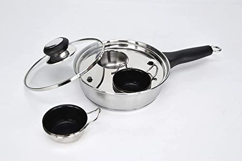 Cozykit 2 Cups Egg Poacher Pan - Stainless Steel Poached Egg Cooker - Perfect Poached Egg Maker - Induction Cooktop Egg Poachers