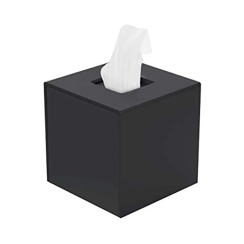 Femeli Tissue Box Cover,Square Acrylic Tissues Paper Holder For Bathroom Bedroom Office,Black