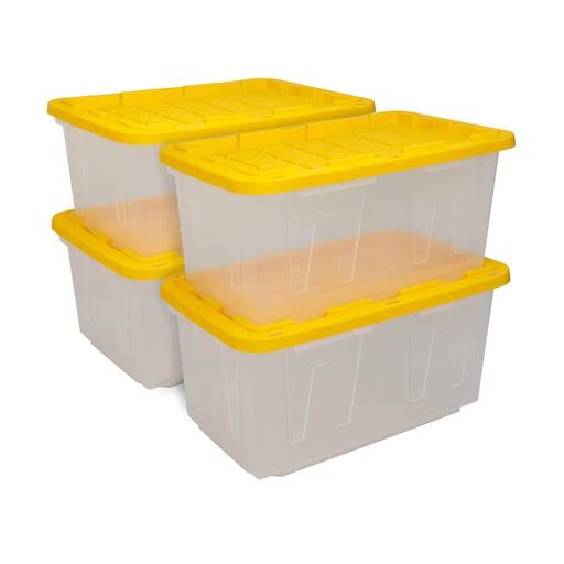 Cx Black & Yellow, 27-Gallon Heavy Duty Clear Storage Container & Snap-Tight Lid, Clear & Yellow (14.3   H X 20.6   W X 30.6   D