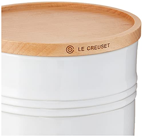 Le Creuset Stoneware Canister With Wood Lid, 1.5 Qt. (5.5'' Diameter), White