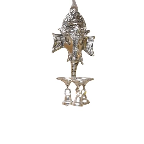Dreamkraft Aluminium Antique Look Statue/Idol Ganesh Wall Hanging With DiyaS And Bells, Weight - 180 Gms
