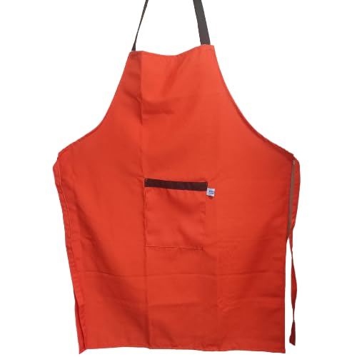 Satishve Orange Cotton Kitchen Apron With Adjustable Neck Strap And Ties With Centre Pocket With Strong And Durable Cotton (Pack