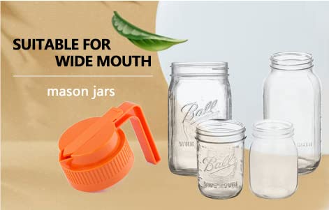 Wide Mouth Mason Jar Pour Spout Lids With Handle, With Adaptor Cover, Innovative Slide Cap & Easy Pouring Spout, Turns Your Maso