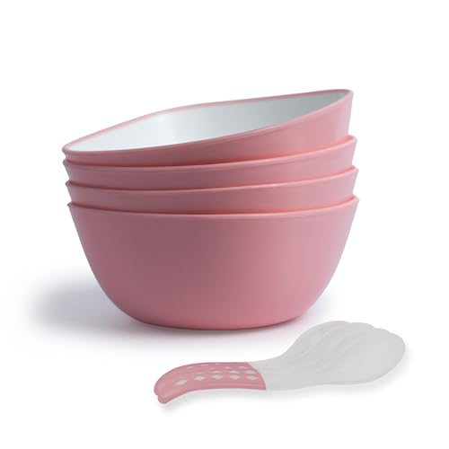 Lumiset Plastic Set Of 4 Square Dessert/Soup Bowls With Matching Spoons For Kitchen & Dining| 100% Food Grade Bpa Free| Unbreaka