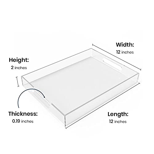 Allhercom Acrylic Serving Tray (12X16X2Inch) With Handles-Spill Proof-Clear Decorative Tray For Appetizer,Breakfast-Countertop O