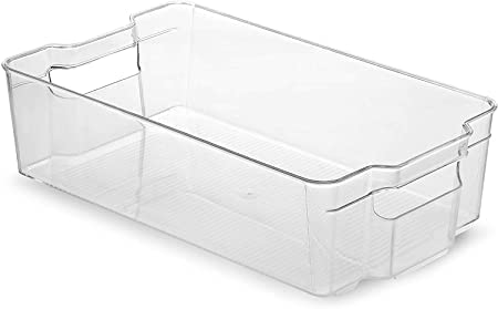 Blubasket Refrigerator Organizer Bins  2Pcs Clear Plastic Bins For Fridge, Freezer, Kitchen Cabinet, Pantry Organization And St