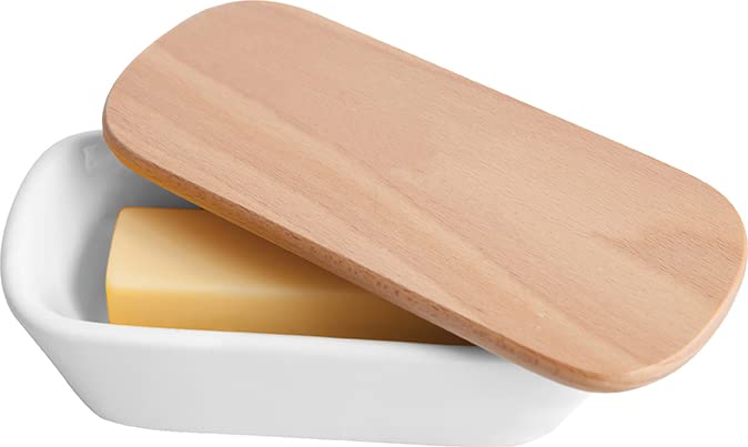 Talisman Designs Stoneware Butter Dish With Beechwood Lid Solid Wooden Lid Butter Holder Covered Butter Dish Fun & Functional Ki