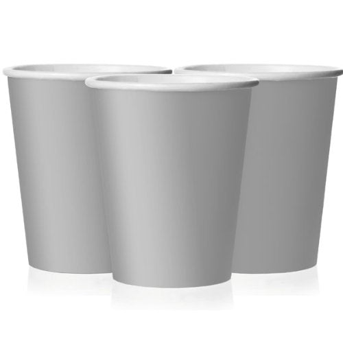 Solid Silver Disposable Paper Cups - 9 Oz, 14 Pieces - Perfect For Parties, Picnics, Events & Celebrations